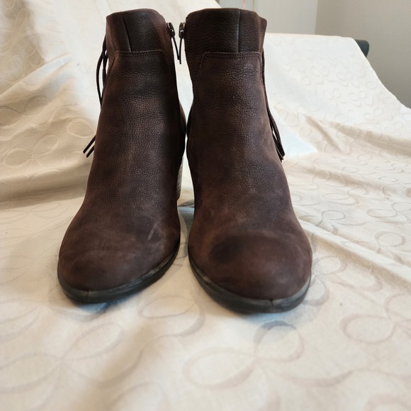 Ecco Boots 40 US 9/9.5 Brown Leather Fringe Ankle Zip Heel Western Boho Prairie - Picture 4 of 14